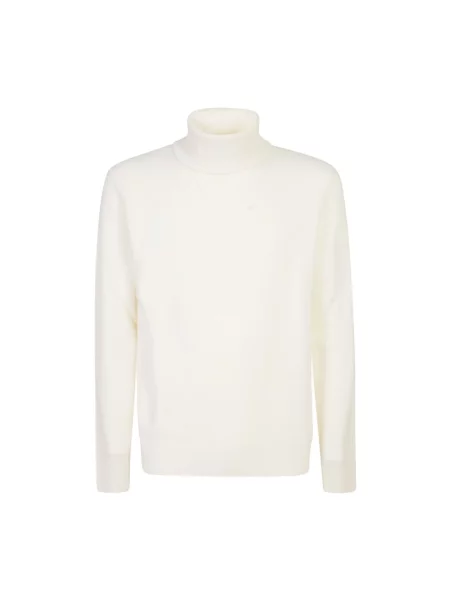 Sweter Roberto Collina wełniany z wysokim kołnierzem biały