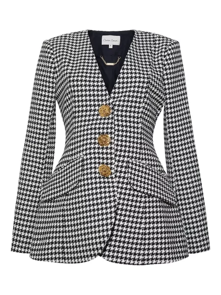 Marynarka Cara Cara w pepitkę jednorzędowa biała