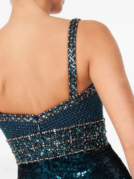 Rochie maxi Jenny Packham cu paiete de costum albastru