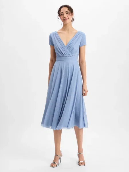 Sukienka koktajlowa o długości do kolan w stylu kopertowym Vera Mont niebieska