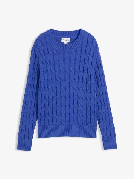 Sweter we wzór w warkocze z czystej bawełny organicznej niebieski