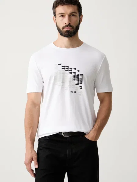 BOSS Green tricou pentru bărbați cu TS_Network Flag alb