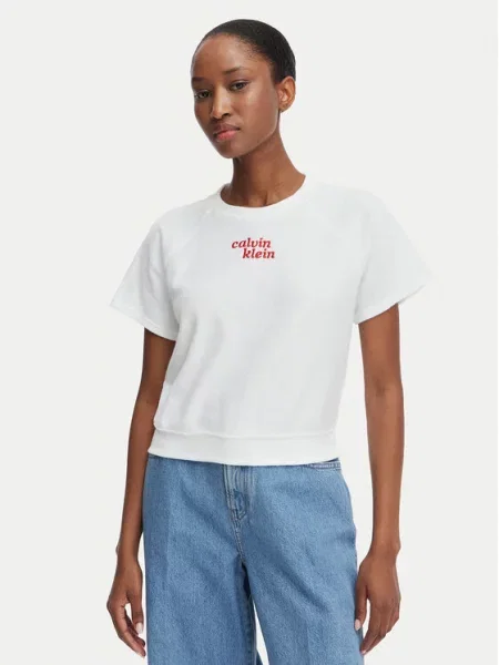Calvin Klein Jeans Tricou TOWEL Cropped Fit alb