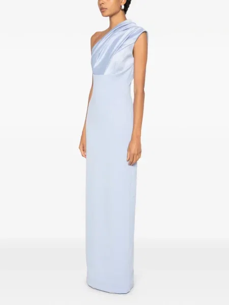 Rochie maxi Solace London drapată cu un umăr gol albastru