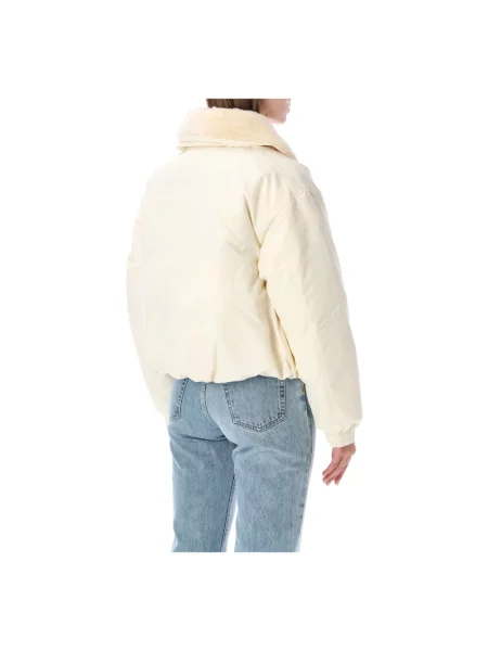 Kurtka puchowa Polo Ralph Lauren z kołnierzem z logo ze sztucznego futra beżowa