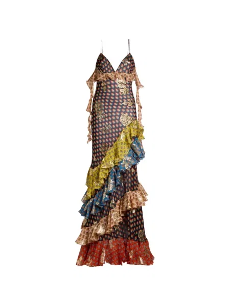 Rochie maxi Etro cu decolteu în V cu volane de costum negru