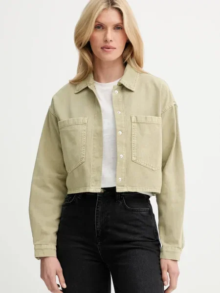 Answear Lab kurtka jeansowa przejściowa oversize zielony