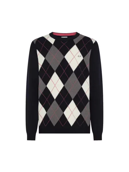 Sweter Sun68 wełniany z wzorem argyle czarny