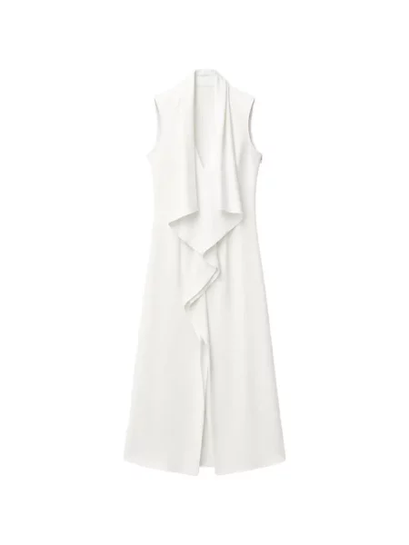 Rochie midi Retori fără mâneci drapată alb