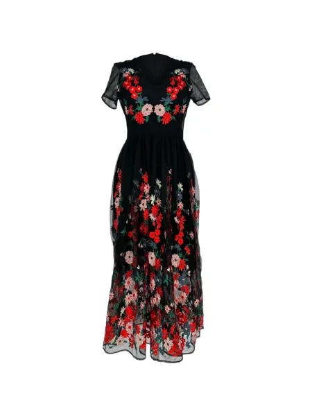 Rochie Maje cu broderie cu model floral negru