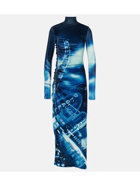 Rochie maxi Jean Paul Gaultier de catifea cu imagine de costum albastru