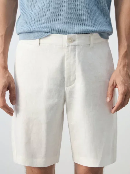 Bermudy slim fit z lnu złamana biel Mężczyzna 40 MANGO MAN