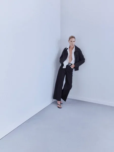 Широкие джинсы Mango серые