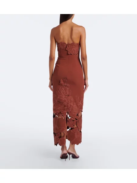 Rochie Leo Lin cu model floral cu aplicații maro