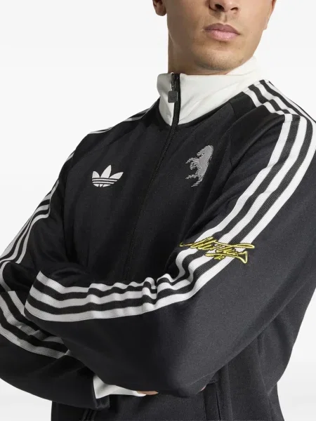 Sznurek ściągający kołnierzykowy podkoszulka Adidas w paski czarna