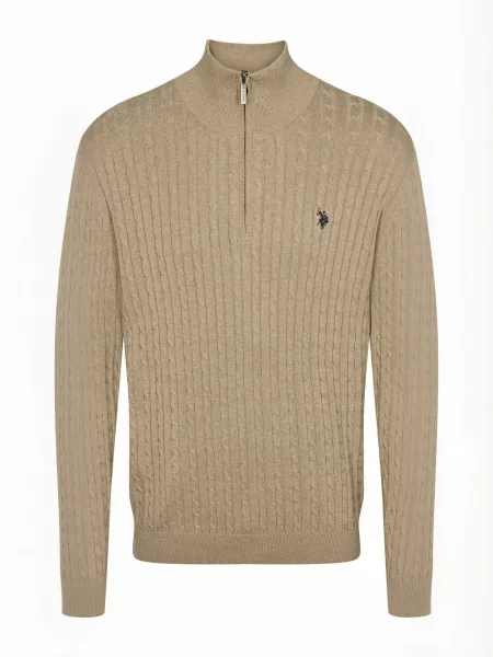 U.S. POLO ASSN. Pulover UMRomeo Half-zip amestecat bej