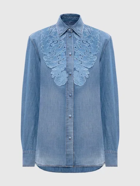 Джинсова сорочка з льоном Ermanno Scervino блакитна