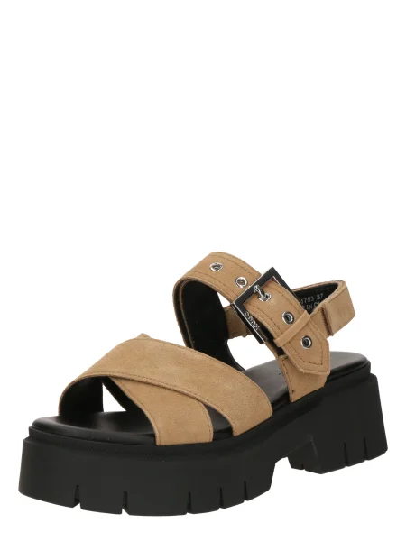 HUGO sandale din piele întoarsă Kris femei cu platforma maro