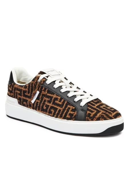 Balmain Sneakers B-COURT cu adaos de piele maro