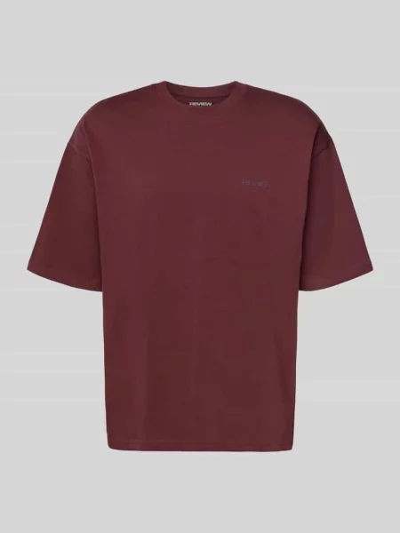 Oversized T-shirt z logo i okrągłym dekoltem Review bordowy