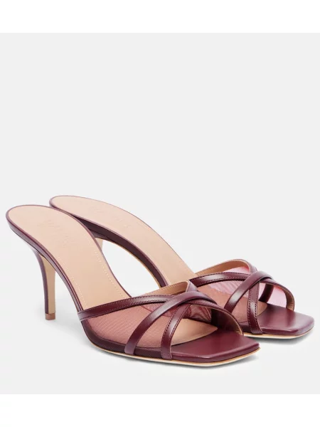 Papuci tip mules Malone Souliers cu perle din piele bordo