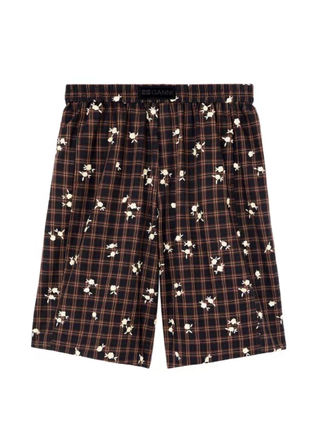 Pantaloni scurți Ganni cu model floral cu imagine maro