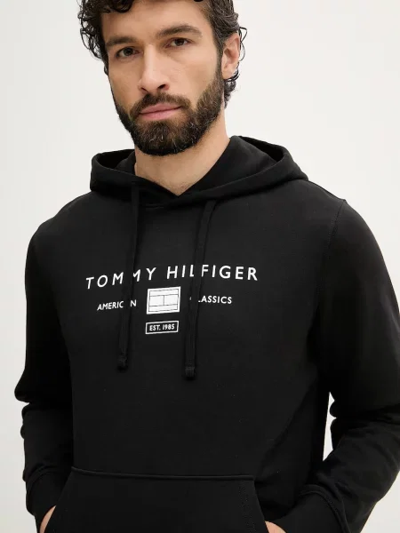 Суичър с качулка Tommy Hilfiger с качулка черно