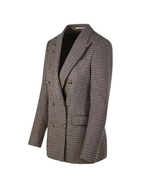 Μπλέιζερ Tagliatore houndstooth διπλόκουμπα καφέ