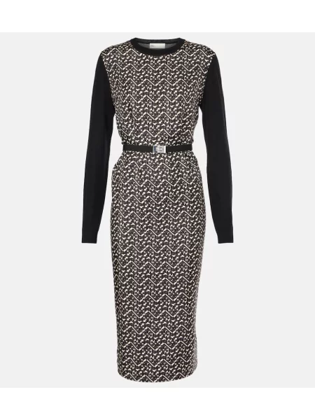 Rochie midi Tory Burch de lână până la genunchi de costum negru