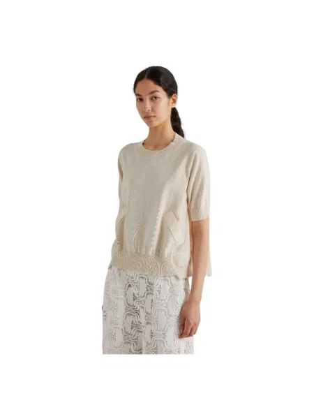 Sweter Meimeij z krótkim rękawem beżowy