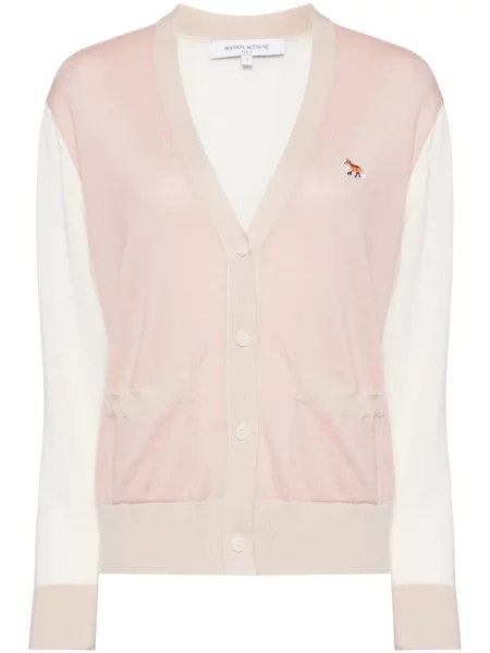 Cardigan Maison Kitsune cu broderie roz