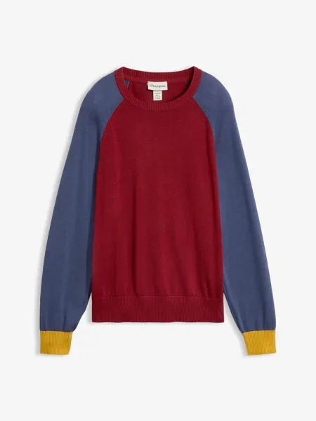 Sweter z cienkiej dzianiny z domieszką bawełny i raglanowymi rękawami żółty