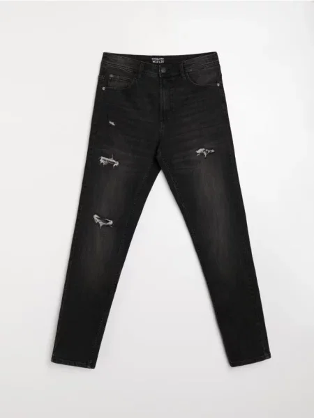 Sinsay Jeansy slim z dziurami czarny