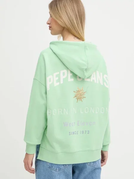 Суичър с качулка Pepe Jeans с качулка с принт зелено