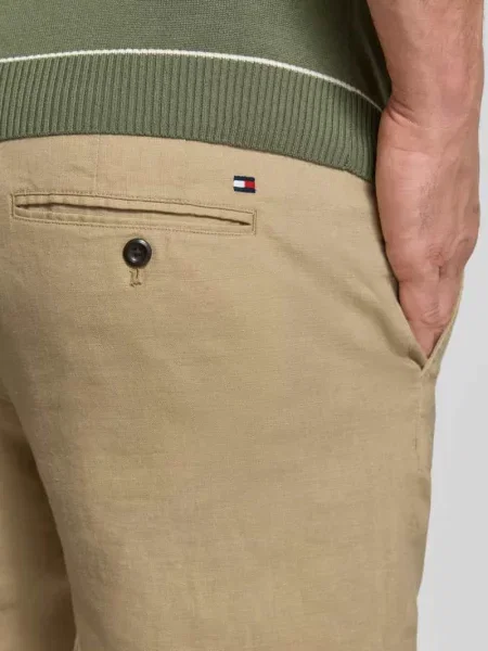 Spodnie lniane o kroju regular fit z wyhaftowanym logo model Denton' Tommy Hilfiger beżowe