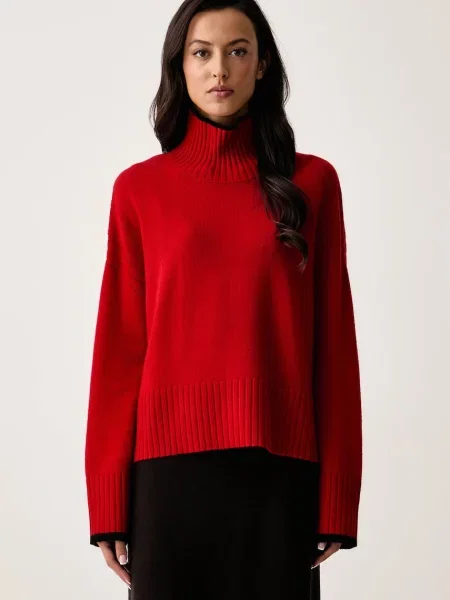Sweter z golfem Pinko wełniany czerwony