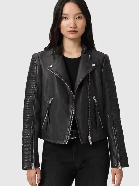 AllSaints geacă ramones de piele RAUL negru