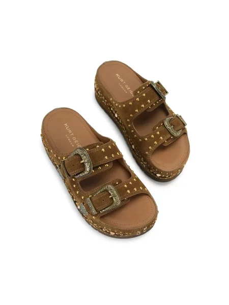Klapki Kurt Geiger na koturnie na sprzączkę brązowe