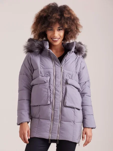 Jakna Fashionhunters s kapuco siva