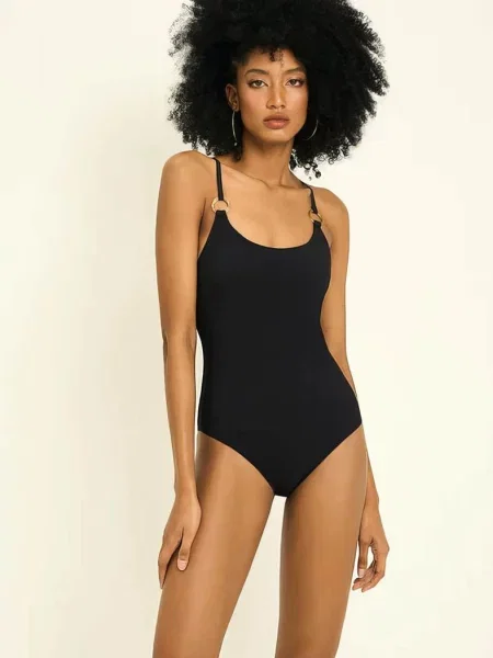 Слитный купальник на тонких бретелях чорний