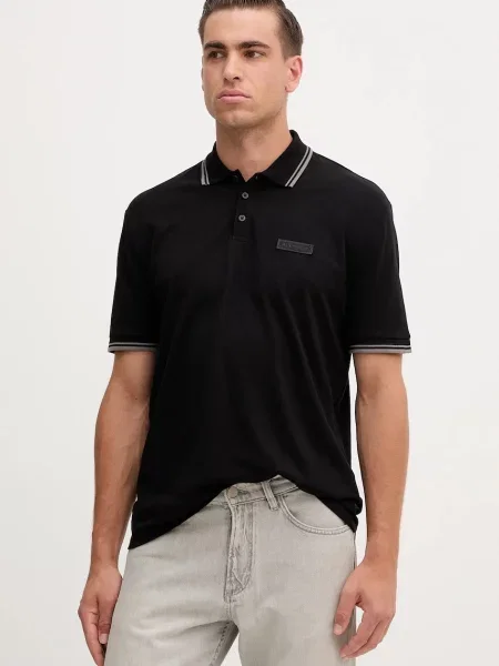 Тениска с яка Armani Exchange с изчистен дизайн черно