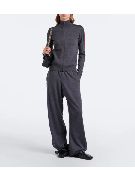 Vlnený pruhovaný kardigán Gucci sivá