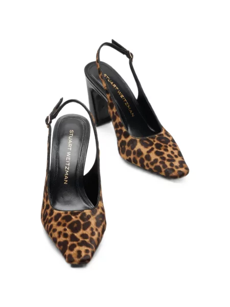 Pantofi cu toc Stuart Weitzman cu imagine cu model leopard slingback maro