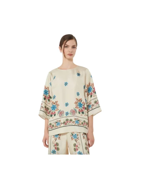 Bluzka Weekend Max Mara w kwiatki beżowa