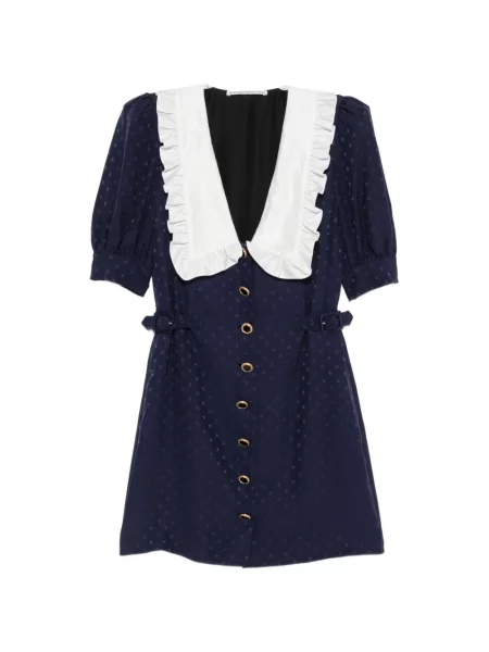 Gulerat rochie mini Alessandra Rich cu volane din jacard albastru