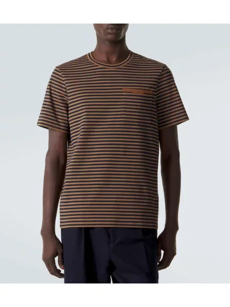 Tricou Moncler cu dungi din jerseu maro