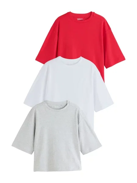Next Tricou gri amestecat / roșu alb