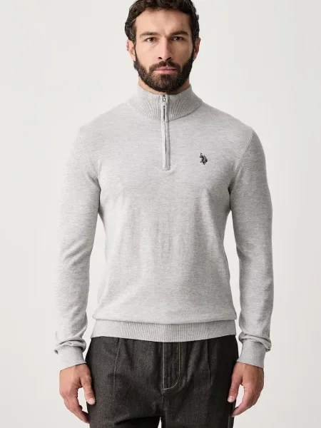 U.S. Polo Assn. svetr pánský s bavlnou Rich Funnel šedý