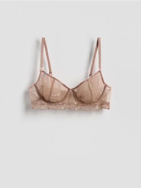Reserved Сітчастий бюстгальтер з вишивкою золотисто-коричневий коричневий