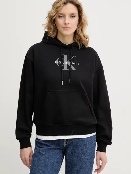 Calvin Klein Jeans hanorac cu glugă pentru femei cu negru